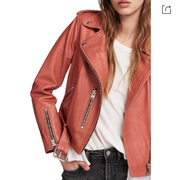 All Saints Red Leather Size XS Biker Jacket NEW - Picture 9 of 14